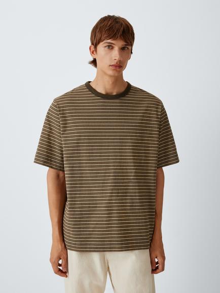 forét Repeat Cotton Stripe T-Shirt, Wood Stripe, Wood Stripe