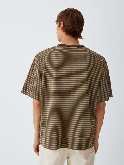 forét Repeat Cotton Stripe T-Shirt, Wood Stripe - view 2, Wood Stripe