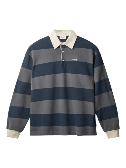 forét Cotton Match Rugby Shirt, Navy Stripe, Navy Stripe
