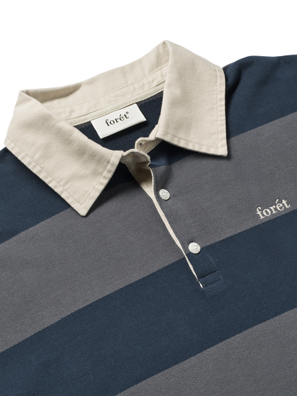 forét Cotton Match Rugby Shirt, Navy Stripe - view 2, Navy Stripe