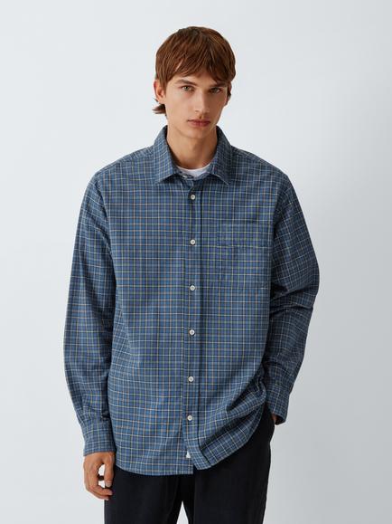 forét Flannel Cotton Shirt, Navy Check, Navy Check