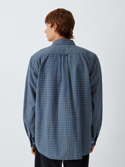 forét Flannel Cotton Shirt, Navy Check - view 2, Navy Check