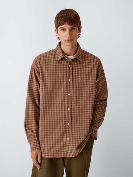 forét Flannel Cotton Shirt, Navy Check, Rust Check