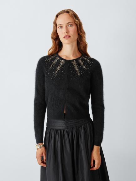 John Lewis x RIXO Geneva Pure Cashmere Embellished Cardigan, Black
