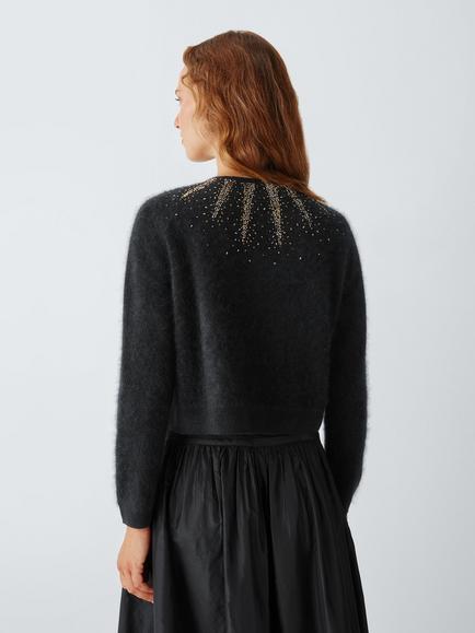 John Lewis x RIXO Geneva Pure Cashmere Embellished Cardigan - view 2, Black