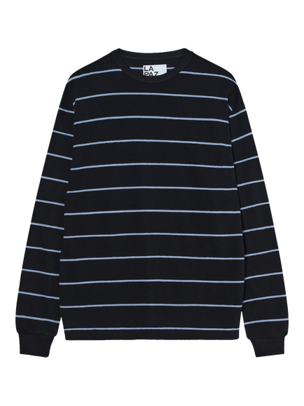La Paz Feijo Cotton Crew Neck Stripe Long Sleeve T-Shirt, Black/Blue Stripe, Black/Blue Stripe