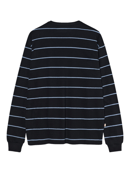 La Paz Feijo Cotton Crew Neck Stripe Long Sleeve T-Shirt, Black/Blue Stripe - view 2, Black/Blue Stripe