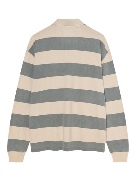La Paz Sequeira Long Sleeve Stripe Polo Top, Green/Beige - view 2, Green/Beige