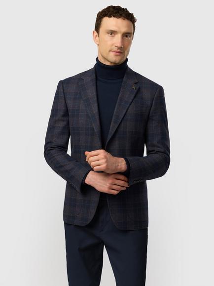 Ted Baker Check Wool Cotton Blend Blazer, Navy/Wine, Navy/ Wine