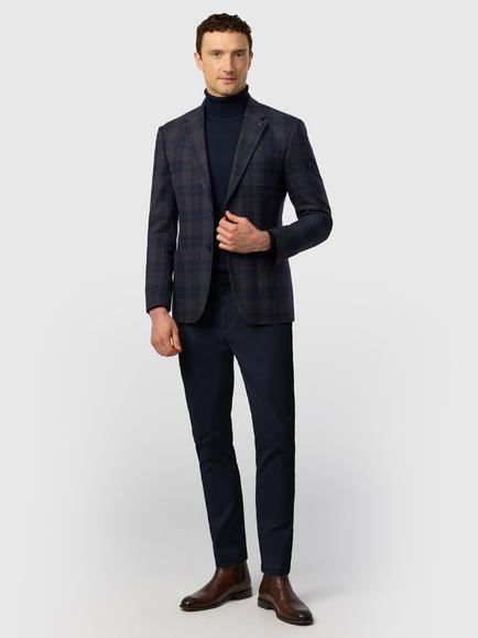 Ted Baker Check Wool Cotton Blend Blazer, Navy/Wine - view 2, Navy/ Wine