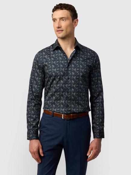 Ted Baker Floral Print Cotton Shirt, Navy, Navy