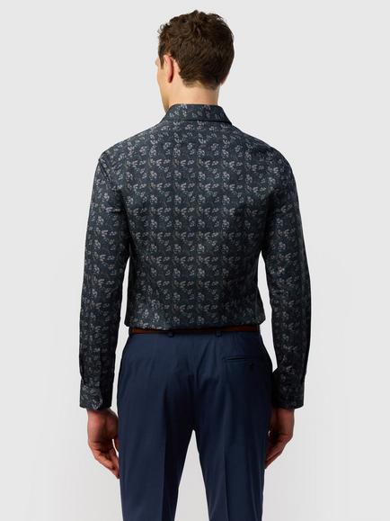 Ted Baker Floral Print Cotton Shirt, Navy - view 2, Navy