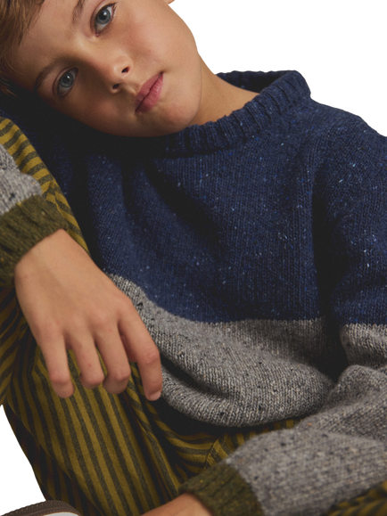 Cozmo Brand Kids' Tigris Knit Sweater, Navy/Grey - view 2, Navy/Grey