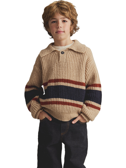 Cozmo Brand Kids' Barik Polo Sweater, Stone, Stone