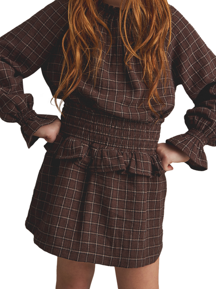 Cozmo Brand Kids' Baia Checked Skirt, Brown - view 2, Brown