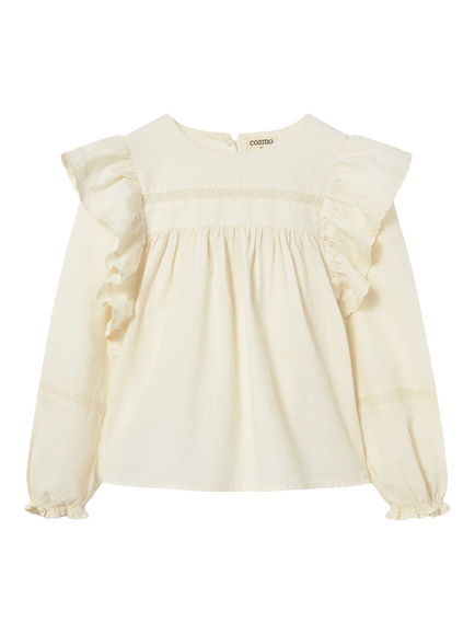 Cozmo Brand Kids' Dalia Long Sleeve Blouse, Ivory, Ivory