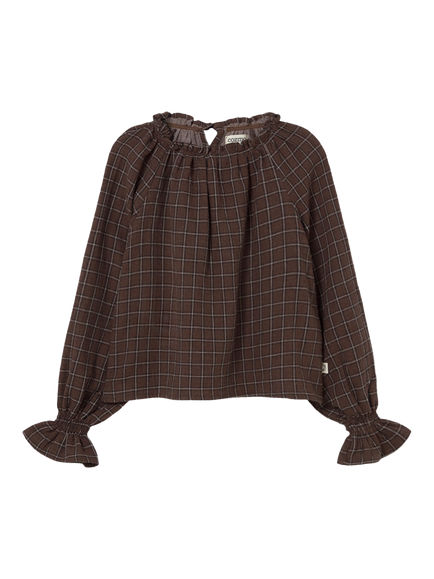 Cozmo Brand Kids' Artis Check Blouse, Brown - view 2, Brown