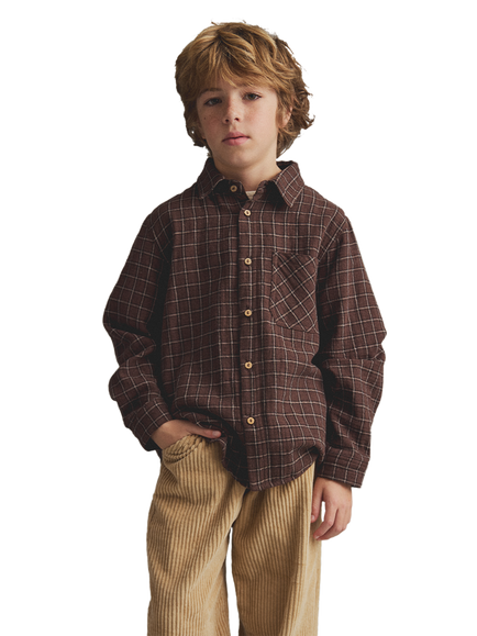 Cozmo Brand Kids' Turin Checked Shirt, Brown, Brown