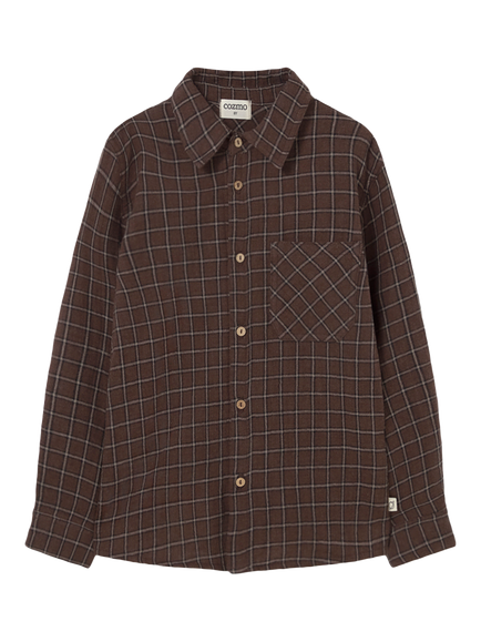 Cozmo Brand Kids' Turin Checked Shirt, Brown - view 2, Brown