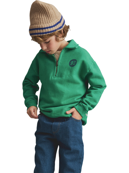 Cozmo Brand Kids' Fleece Polo Zip Sweatshirt, Grass, Grass