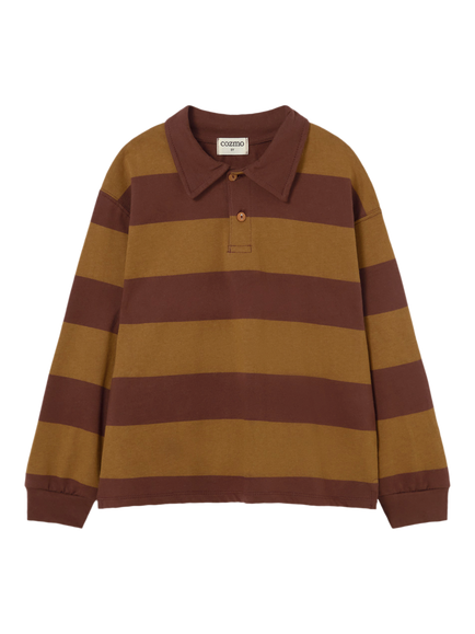 Cozmo Brand Kids' Tauro Long Sleeve Polo Shirt, Chocolate, Chocolate