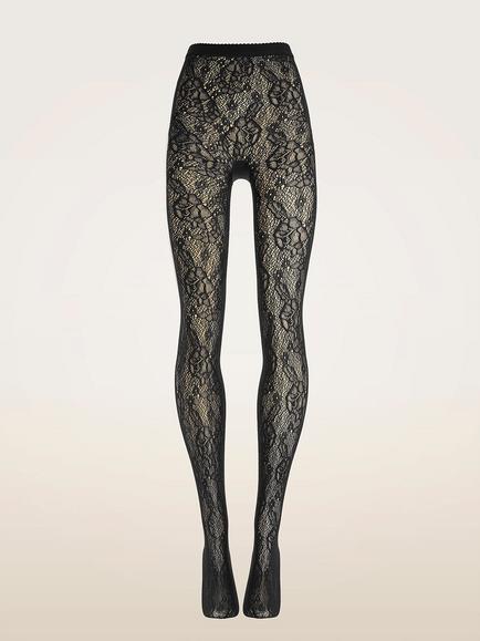 Wolford Infinite Rose Net Tights, Black, Black