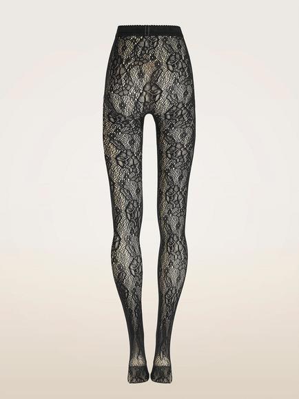 Wolford Infinite Rose Net Tights, Black - view 2, Black