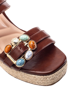 Moda in Pelle Moyra Porvair Embellished Wedge Heel Sandals, Tan - view 2, Tan