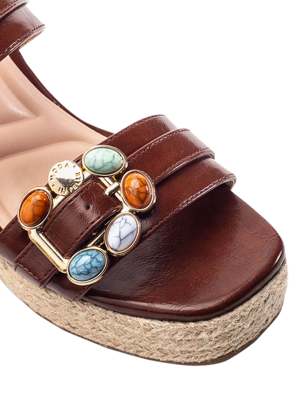 Moda in Pelle Moyra Porvair Embellished Wedge Heel Sandals, Tan - view 2, Tan