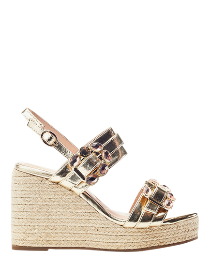 Moda in Pelle Moyra Porvair Embellished Wedge Heel Sandals, Champagne, Champagne