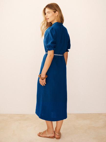 NRBY Shirley Double Cloth Cotton Dress, Indigo - view 2, Indigo