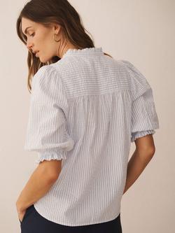 NRBY Alexis Short Sleeve Striped Seersucker Cotton Top, White/Crystal Blue - view 2, White / Crystal Blue