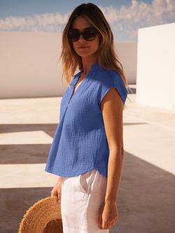 NRBY Laverne Double Cloth Cotton Top, Azure Blue - view 2, Azure Blue