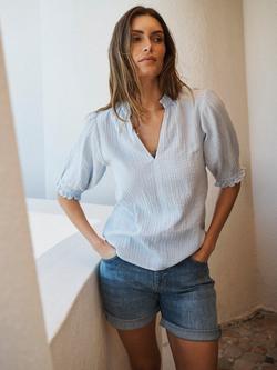 NRBY Sinead Double Cloth Cotton Shirt, Pale Blue, Pale Blue