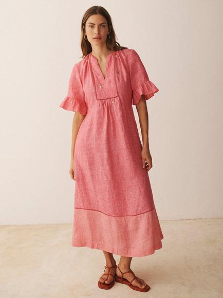 NRBY Tonia Pure Linen Dress, Cherry Red