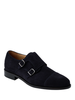 Jones Bootmaker Nathaniel Suede Monk Shoes, Navy - view 2, Navy