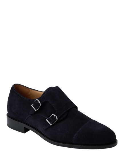 Jones Bootmaker Nathaniel Suede Monk Shoes - view 2, Navy