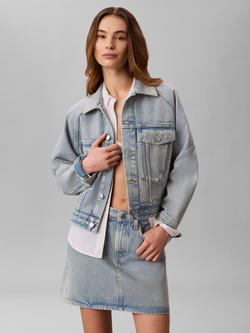 Calvin Klein Logo Tape Boxy Denim Jacket, Light Blue, Light Blue