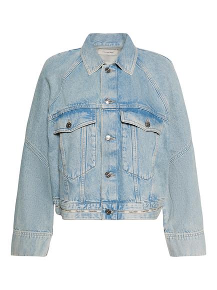 Calvin Klein Logo Tape Boxy Denim Jacket, Light Blue - view 2, Light Blue