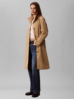 Calvin Klein Tech Long Trench Coat, Light Brown, Light Brown