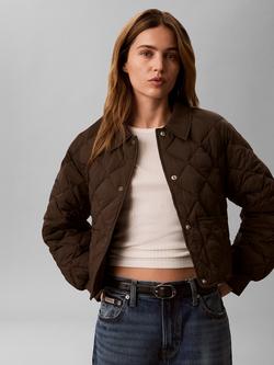 Calvin Klein Padded Water Resistant Quilted Jacket, Dark Brown, Dark Brown