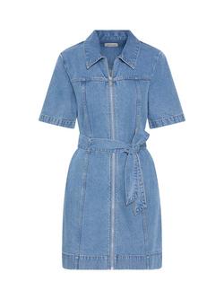 Calvin Klein Belted Zip Through Denim Dress, Blue - view 2, Blue