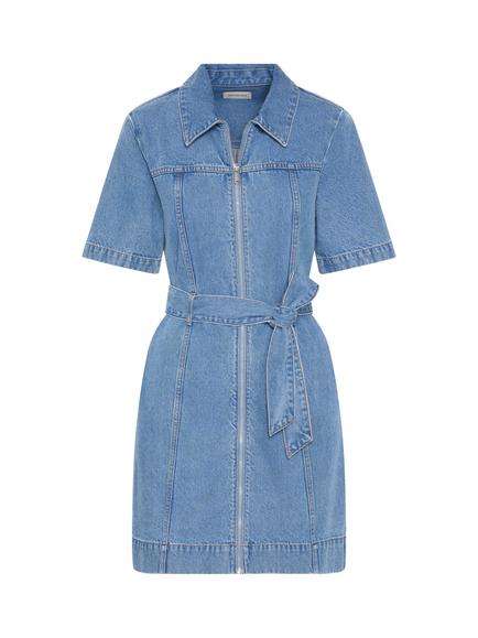 Calvin Klein Belted Zip Through Denim Dress, Blue - view 2, Blue