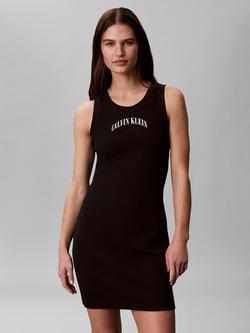 Calvin Klein Embroidered Logo Sleeveless Dress, Black, Black