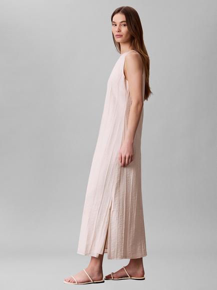 Calvin Klein Stripe Crinkle Sheer Maxi Dress, Natural Cream, Natural Cream