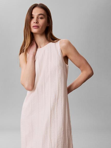 Calvin Klein Stripe Crinkle Sheer Maxi Dress, Natural Cream - view 2, Natural Cream