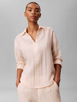 Calvin Klein Stripe Sheer Long Sleeve Shirt, Natural Cream, Natural Cream