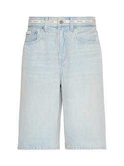 Calvin Klein Logo Tape Denim Bermuda Shorts, Light Blue, Light Blue