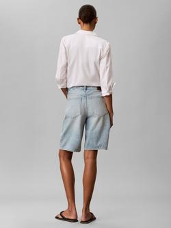 Calvin Klein Logo Tape Denim Bermuda Shorts, Light Blue - view 2, Light Blue