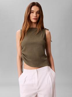 Calvin Klein Textured Ruched Sleeveless Top, Olive Green, Olive Green